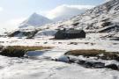 Culra Bothy looking west with Sgor Iutharn and its Lancet Edge behind